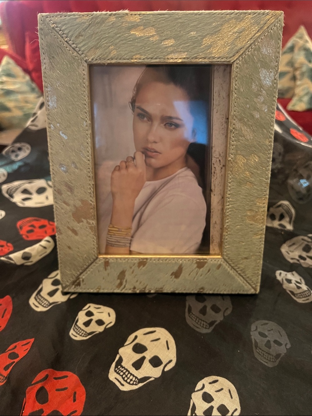 Tozai Celadon Green Cow Hide Photo Frame 5x7-